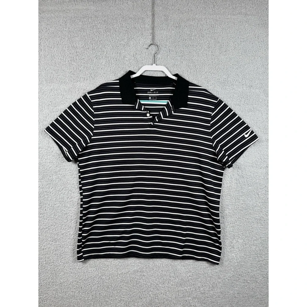 Nike Golf Men's Dri-Fit Short Sleeve Polo Shirt‎ Black White Striped Size XL